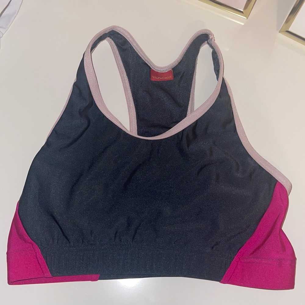 Yumiko pink and gray Racerback sports bra